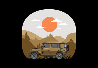 Off road car infront of mountain landscape illustration © Superbejoo/Wirestock Creators