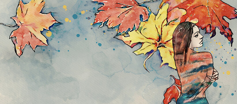 Autumn dream. Watercolor design background