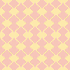 Vector seamless pattern. Cute pink and yellow abstract graphic background with wavy lines, lattice, mesh, grid. Stylish modern ornament texture. Elegant repeat design for decor, print, wallpaper, wrap