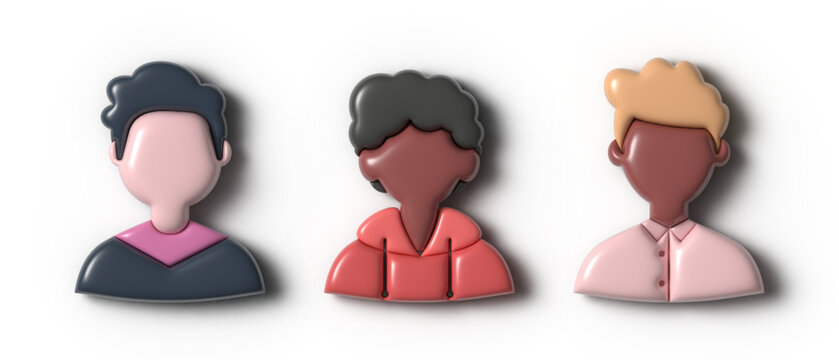 Set of vector 3d avatars. Men and women. Young stylish people. Element for design and illustrations. Bubble style.	
