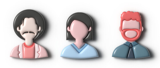 Set of vector 3d avatars. Men and women. Young stylish people. Element for design and illustrations. Bubble style.	
