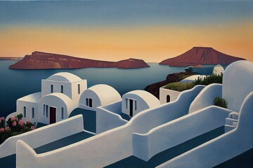 Illustration of white houses in Santorini, Greece