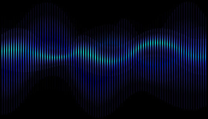 Neon movement of blue musical sound wave on black background