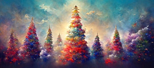 Fototapeta na wymiar Creative Christmas tree background illustration festival night light, Merry Christmas wallpaper 