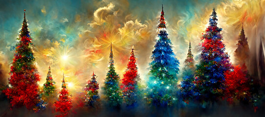 Creative Christmas tree background illustration festival night light, Merry Christmas wallpaper 