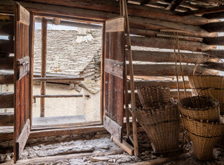 The interioro of rural architecture of Soglio village in the Bregaglia range - Switzerland.