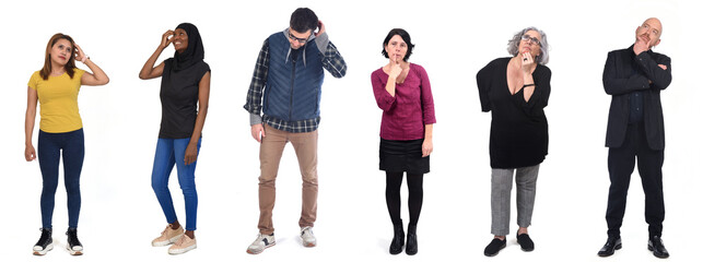 group of woman and man  thinking on white background © Curto