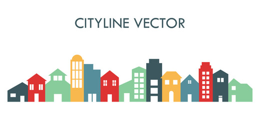Town buildings cityline silhouette, house, office, city buildings vector