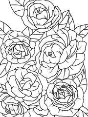Roses flowers, floral pattern background. Raster artwork. Coloring book page for adult.