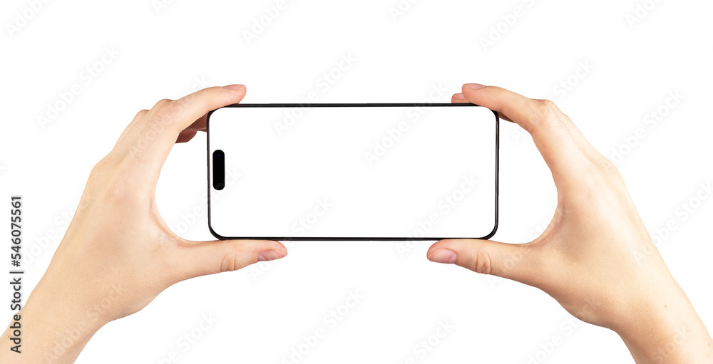 Poster i-phone 14 pro screen mockup in horizontal orientation for video watch, smart phone display template