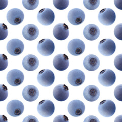 blueberries on a white background, whole wild berries, seamless polka dot pattern.