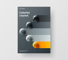 Original annual report A4 design vector template. Colorful 3D spheres brochure layout.