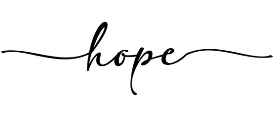 Hope - Christmas Christian word Continuous one line calligraphy. Minimalistic handwriting with white background