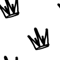 Seamless pattern of sprayed crown with overspray in black over white. Vector illustration template