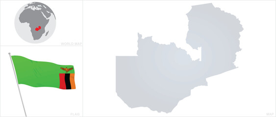 Zambia  map and flag. vector