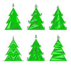 Christmas set of christmas trees. Holiday silhouette elements isolated on white. Simple minimalist style, for interior, post card, wrapping paper. Logo chriatmas tree.