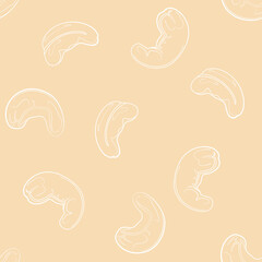 Сashew nuts seamless pattern. Line art vector illustration. Healthy food background.	