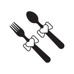 Love heart spoon fork icon | Black Vector illustration |