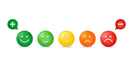 3D Feedback emotion scale illustration. Reviews with good and bad rating. Feedback in the form of emotions.