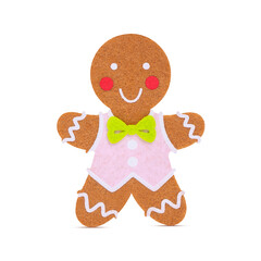 Christmas tree toy Felt Gingerbread man isolated on transparent background. Christmas toy.