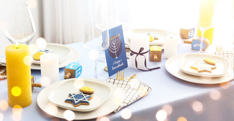 Table setting for Hanukkah celebration at home
