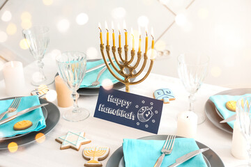 Table setting for Hanukkah celebration at home