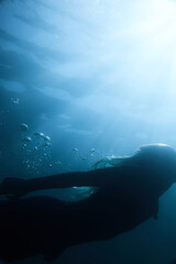 underwater surf girl blue ocean