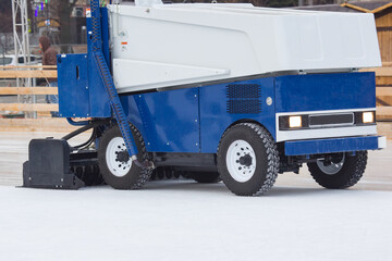 special machine ice harvester cleans the ice rink