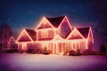 a lot of light bulbs on house christmas house, generative ai