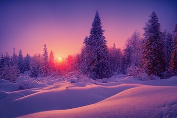 winter sunset in winter wonderland