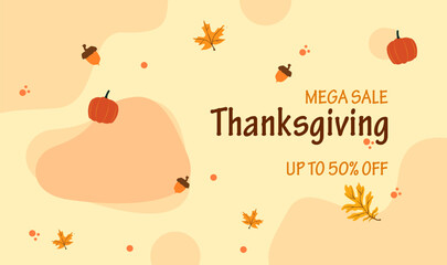 Happy Thanksgiving Mega Sale Background Poster with Light Brown color. Suitable to use on Thanks Giving event. Also suitable for uploading social media at Thanks Giving event
