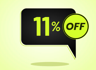 Fototapeta premium 11% off limited special offer. Banner with 11 percent off in black and yellow green neon circular balloon.