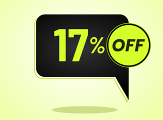 17% off limited special offer. Banner with 17 percent off in black and yellow green neon circular balloon.