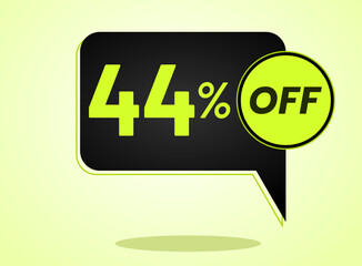 44% off limited special offer. Banner with 44 percent off in black and yellow green neon circular balloon.