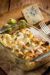 oven brussel sprout and cauliflower with gorgonzola cheese