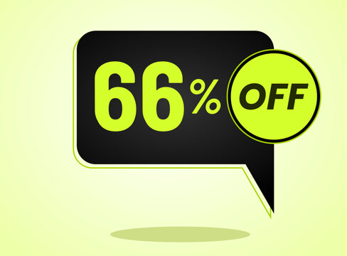 66% off limited special offer. Banner with 66 percent off in black and yellow green neon circular balloon.