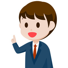 シンプルな主線なしのイラスト / ポイントを伝えるスーツの男性