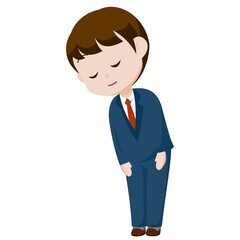 シンプルな主線なしのイラスト / お辞儀をするスーツの男性