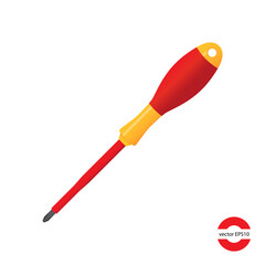 Dielectric screwdriver. Red yellow screwdriver. icon vector illustration.