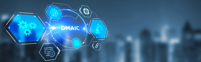 DMAIC, Six Sigma. Define, Measure, Analyse, Improve, Control. Standard quality control and lean manufacturing concept. 3d illustration