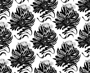 Simple line art abstract pattern, black line wavy flower graphic vector image