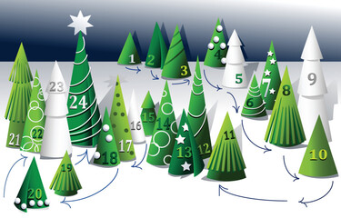 Advent calendar with paper Christmas trees