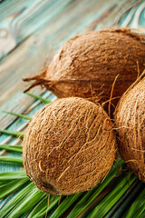 fresh natural coconut on rustik wooden background