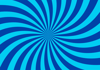 Blue twisted swirl sunburst background with rays