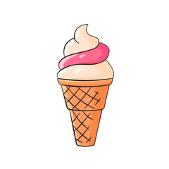 Ice cream in waffle. Cartoon. Vector illustration