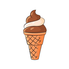 Ice cream in waffle. Cartoon. Vector illustration. Isolated on white background