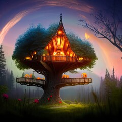 mushroom shaped fairy tale treehouse