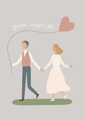 wedding invitation card, bride and groom, illustration vector, love