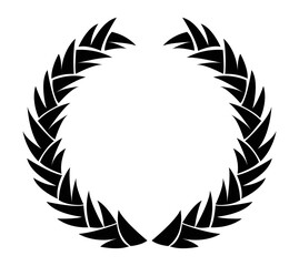 Vintage laurel wreath. Black silhouette circular sign depicting an award achievement heraldry, nobility, emblem. Laurel wreath award, winning, prize or victory