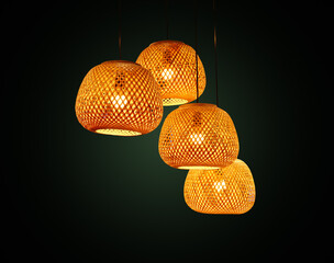 Decorative the bamboo ceiling lamp with clipping path, Hanging Yellow Lamp, warm light wooden lamp